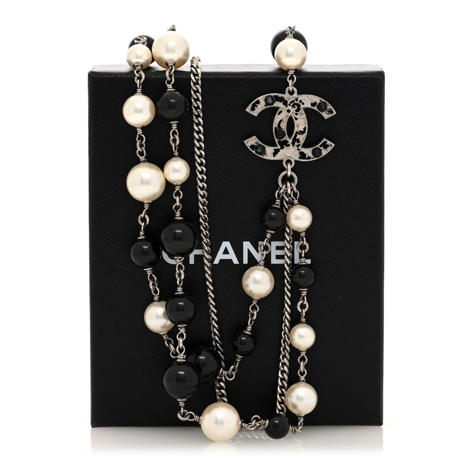 Chanel Pearl Enamel Beaded CC Long Necklace Black White Gold 4 of 4