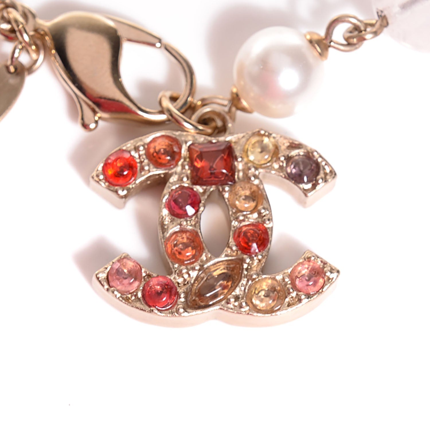 Chanel Pearl Beaded Crystal CC Bracelet Multicolor Pink 3 of 4