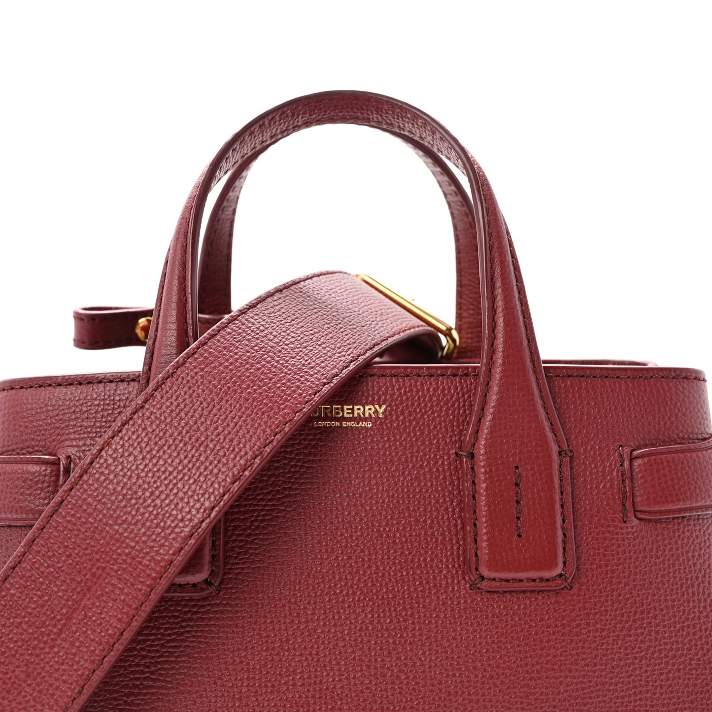 Grainy Calfskin House Check Small Banner Tote Crimson