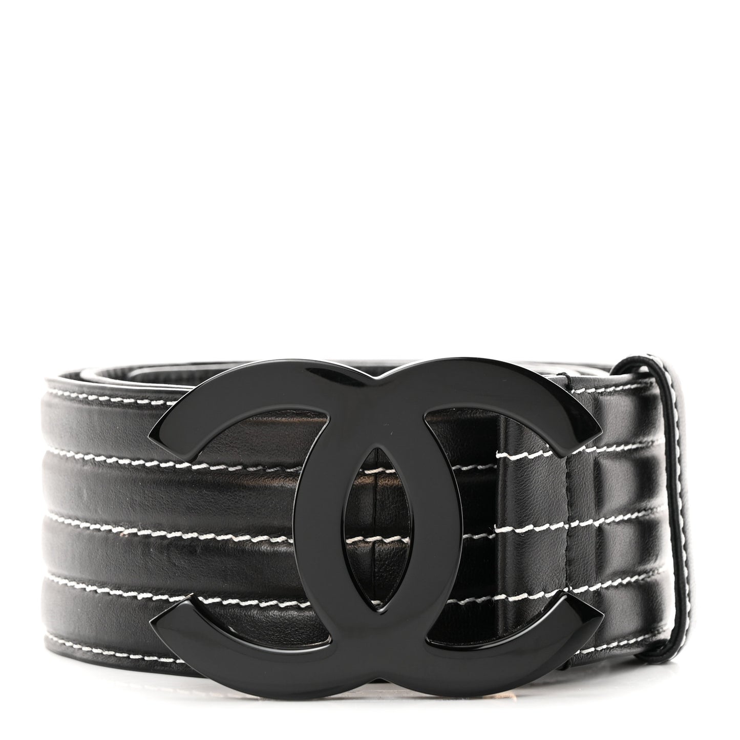Calfskin Stitched CC Belt Black