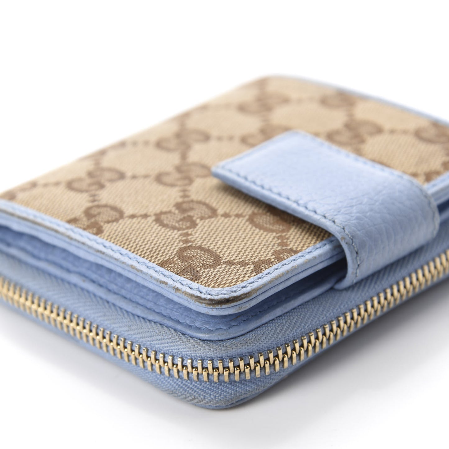 Monogram Dollar Calfskin Zip Around French Flap Wallet Beige Ebony Mineral Blue