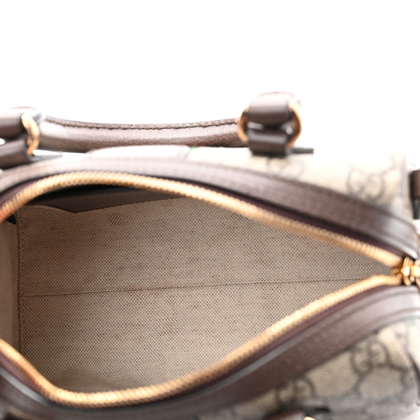 GG Supreme Monogram Textured Dollar Calfskin Web Mini Ophidia Top Handle Bag Beige Ebony New Acero