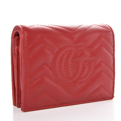 Gucci Calfskin Matelasse GG Marmont Card Case Wallet Hibiscus Red 3 of 8