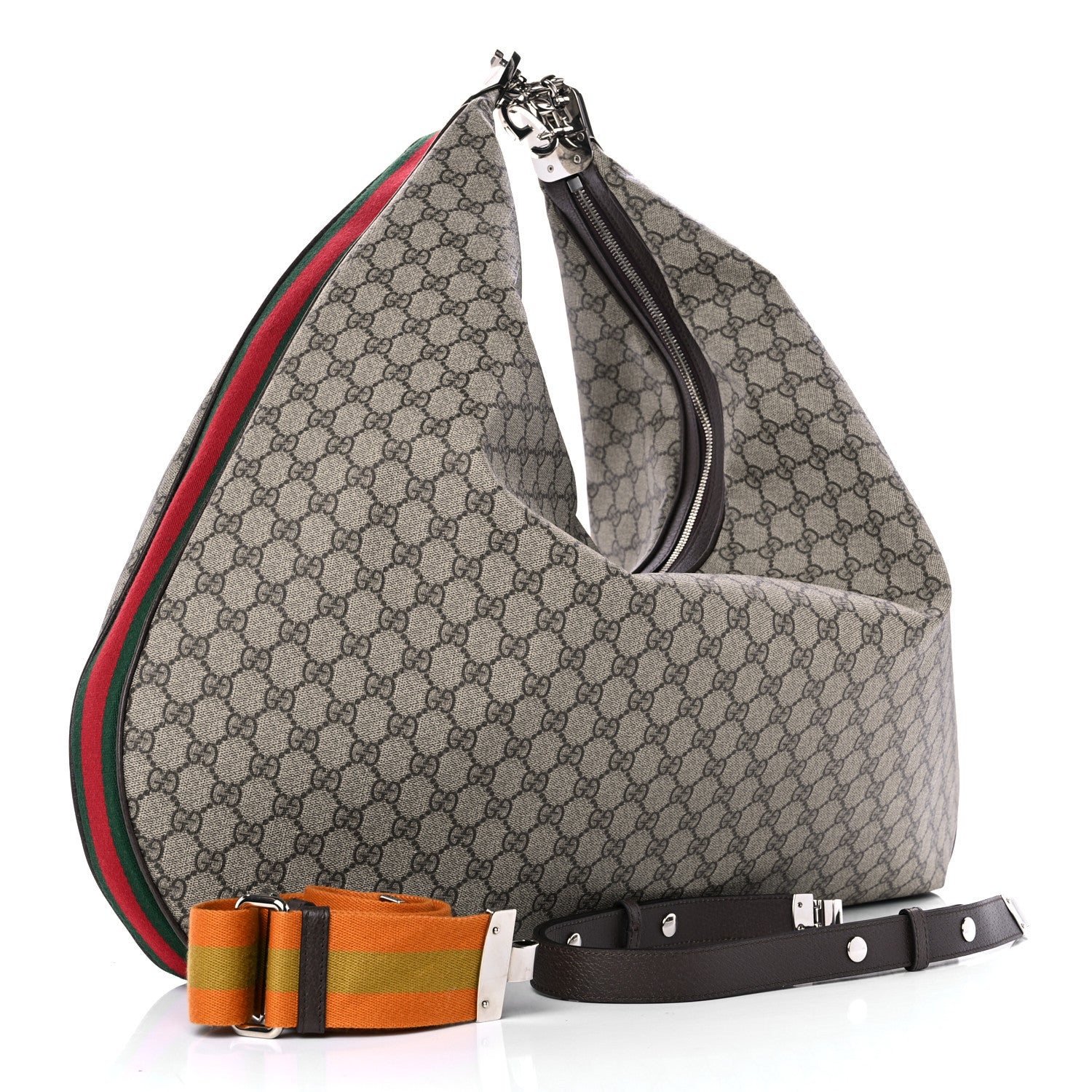 Gucci GG Supreme Monogram Textured Calfskin Web Large Attache Messenger Bag Beige Ebony New Acero 3 of 10