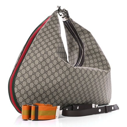 Gucci GG Supreme Monogram Textured Calfskin Web Large Attache Messenger Bag Beige Ebony New Acero 3 of 10