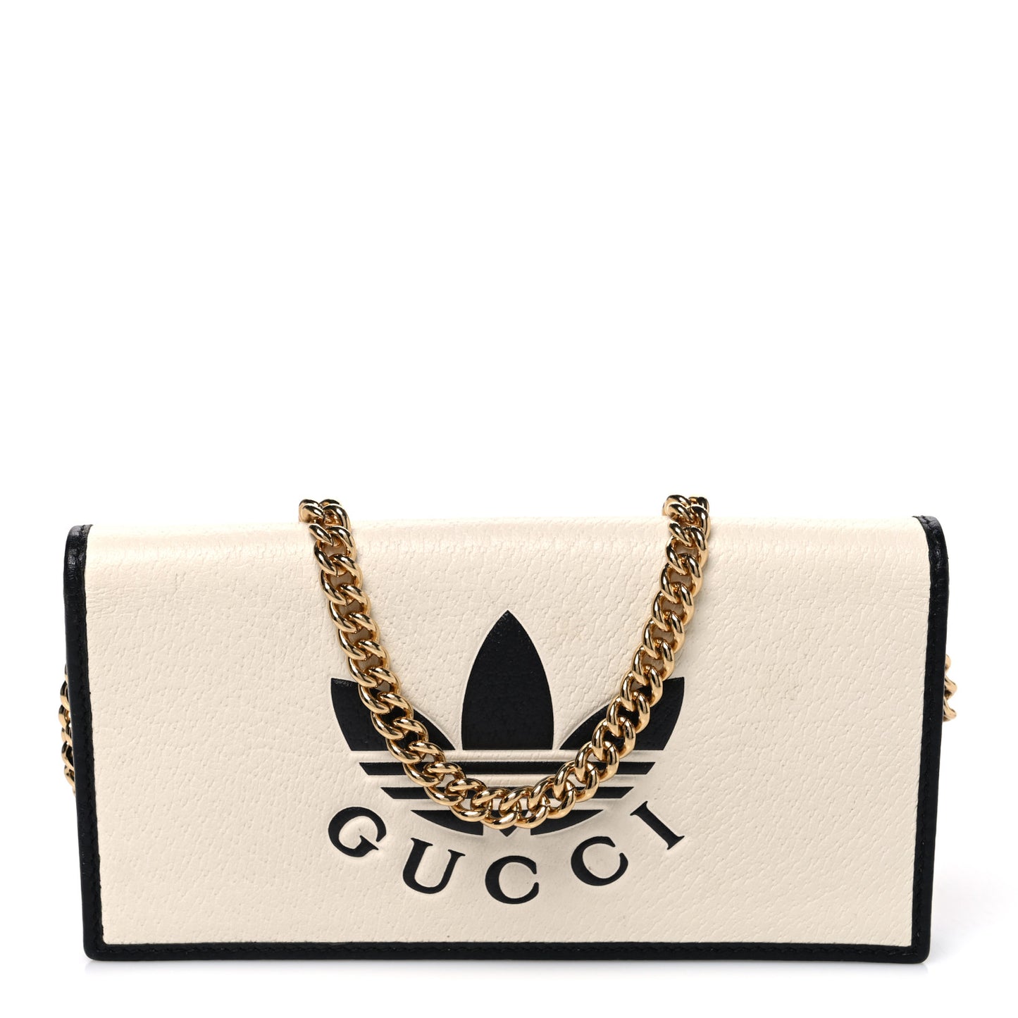 X ADIDAS Textured Dollar Calfskin Trefoil Embossed Wallet On Chain Off White Black