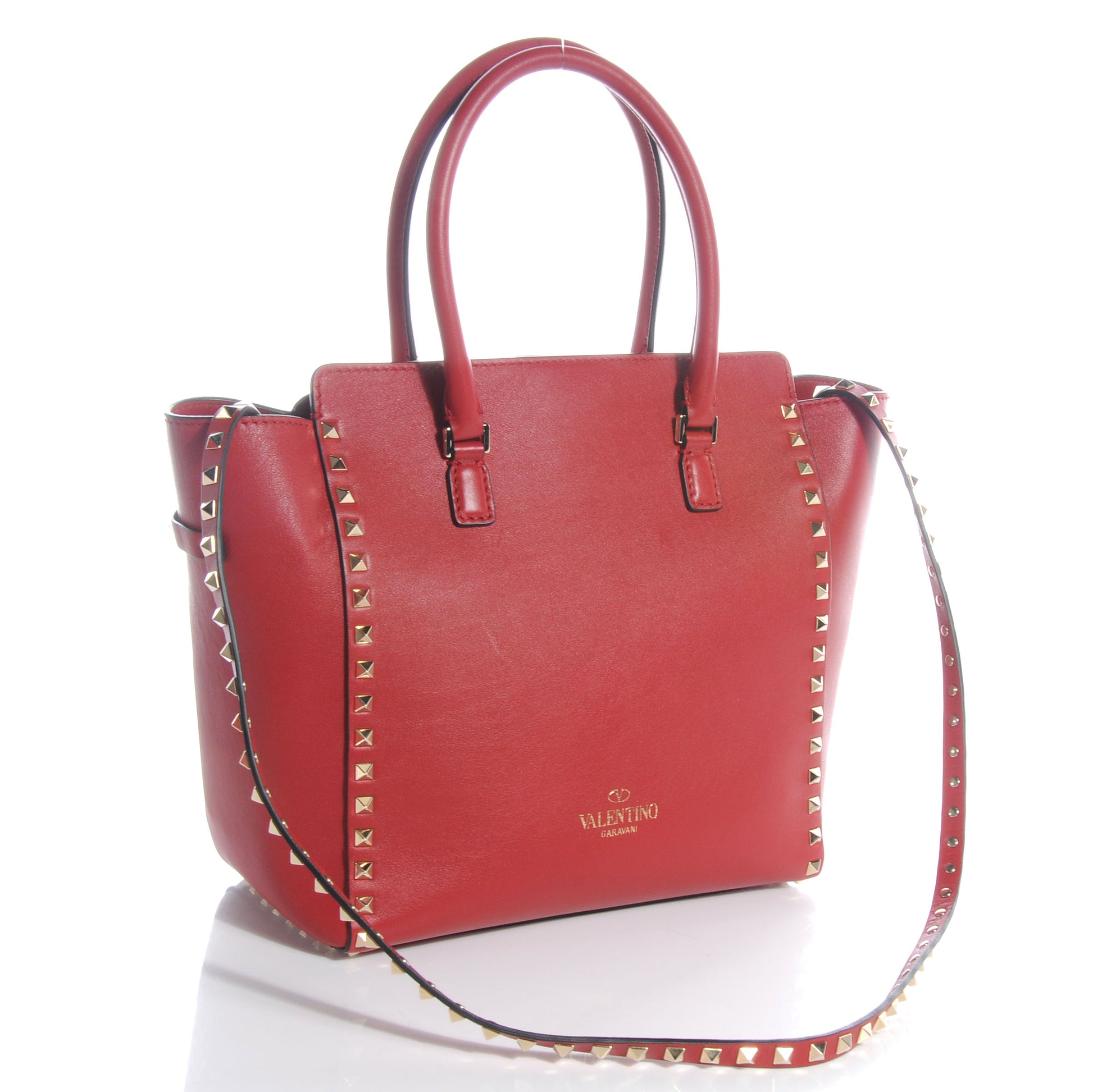 Valentino Garavani Vitello Rockstud Double Handle Tote Rosso Valentino 3 of 7