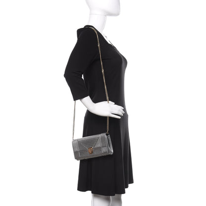 Christian Dior Metallic Patent Micro-Cannage Diorama Croisiere Chain Wallet Silver 2 of 11