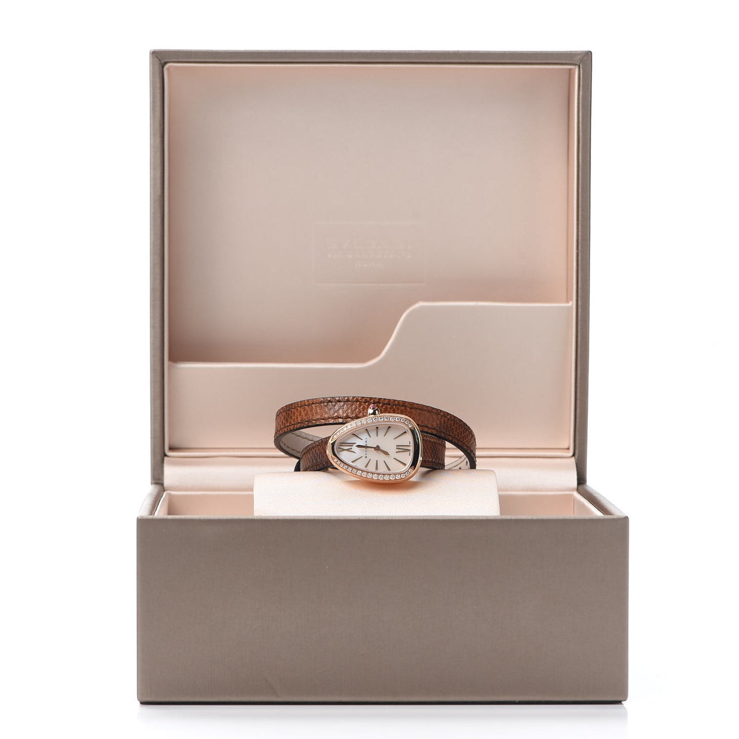 18K Rose Gold Lizard Diamond Bezel Mother of Pearl 20mm Serpenti Double Wrap Quartz Watch