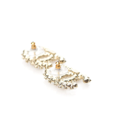 Chanel Pearl Crystal CC Stud Earrings Gold 3 of 5