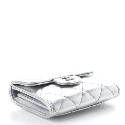 Chanel Metallic Lambskin Quilted Flap Card Holder Wallet Silver 4 of 11
