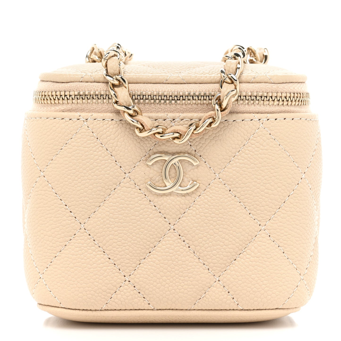 Caviar Quilted Tiny CC Mini Vanity Case With Chain Beige