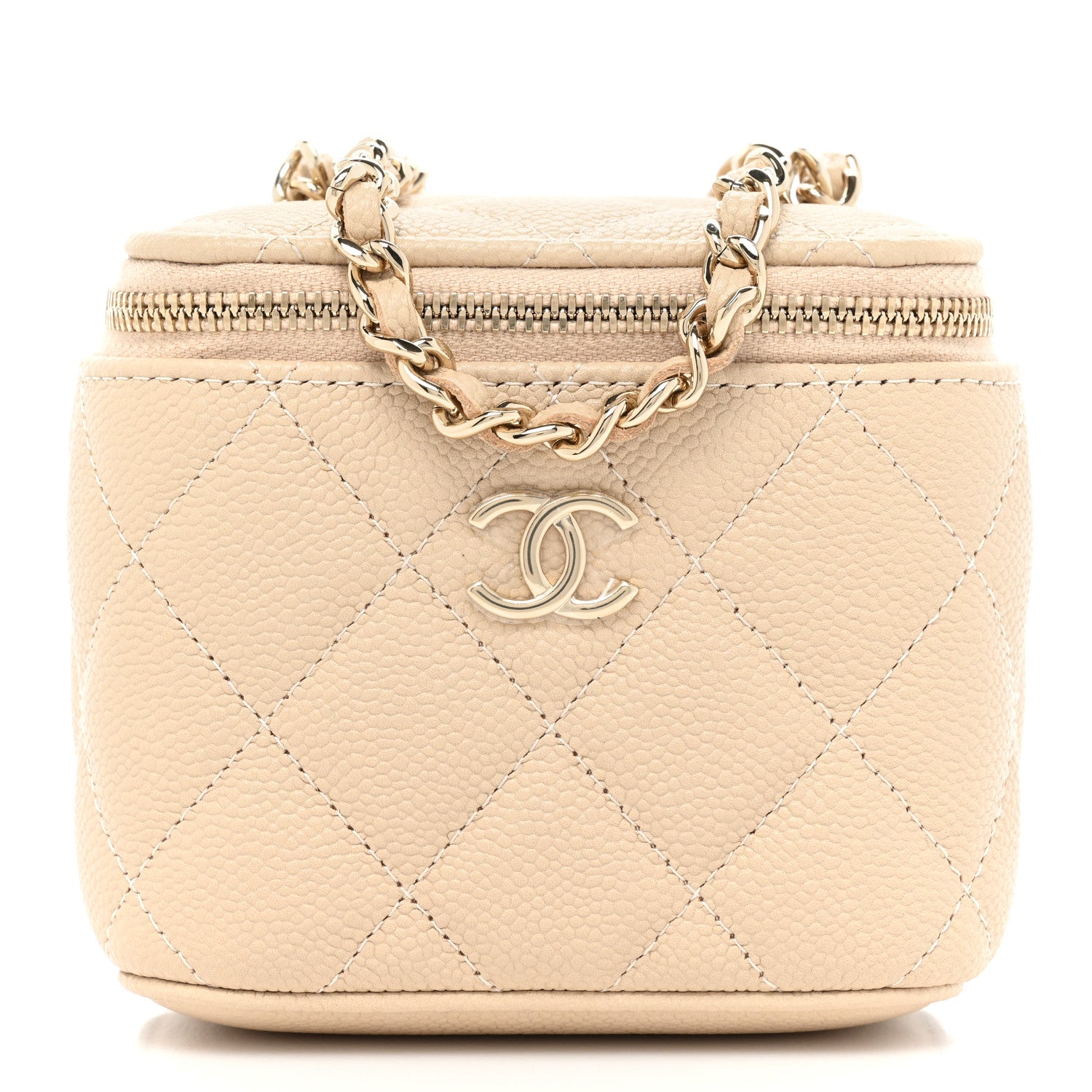 Chanel Caviar Quilted Tiny CC Mini Vanity Case With Chain Beige 1 of 9