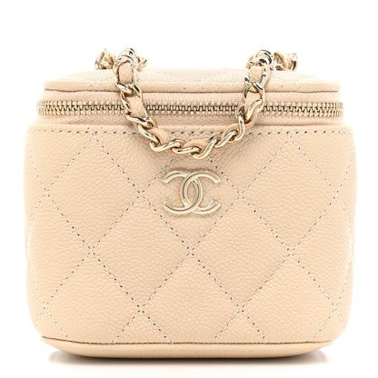 Chanel Caviar Quilted Tiny CC Mini Vanity Case With Chain Beige 1 of 9