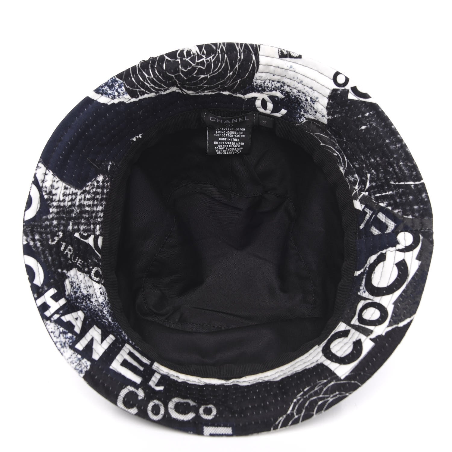 Chanel Cotton Coco Print Bucket Hat M Navy Black White 5 of 7