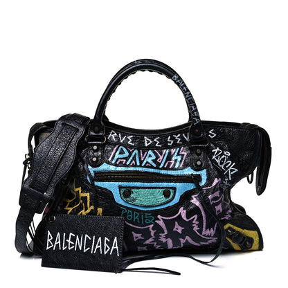 Balenciaga Agneau Graffiti All Over Classic Hardware City Black Multicolor 1 of 9