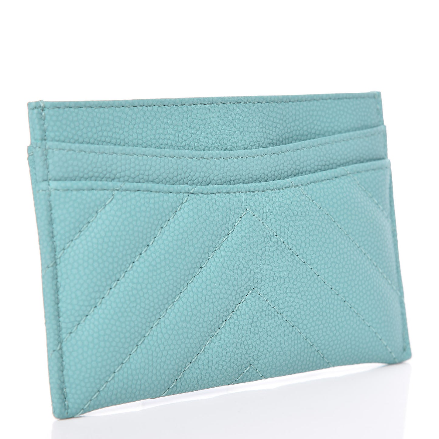 Iridescent Caviar Chevron Quilted Card Holder Turquoise