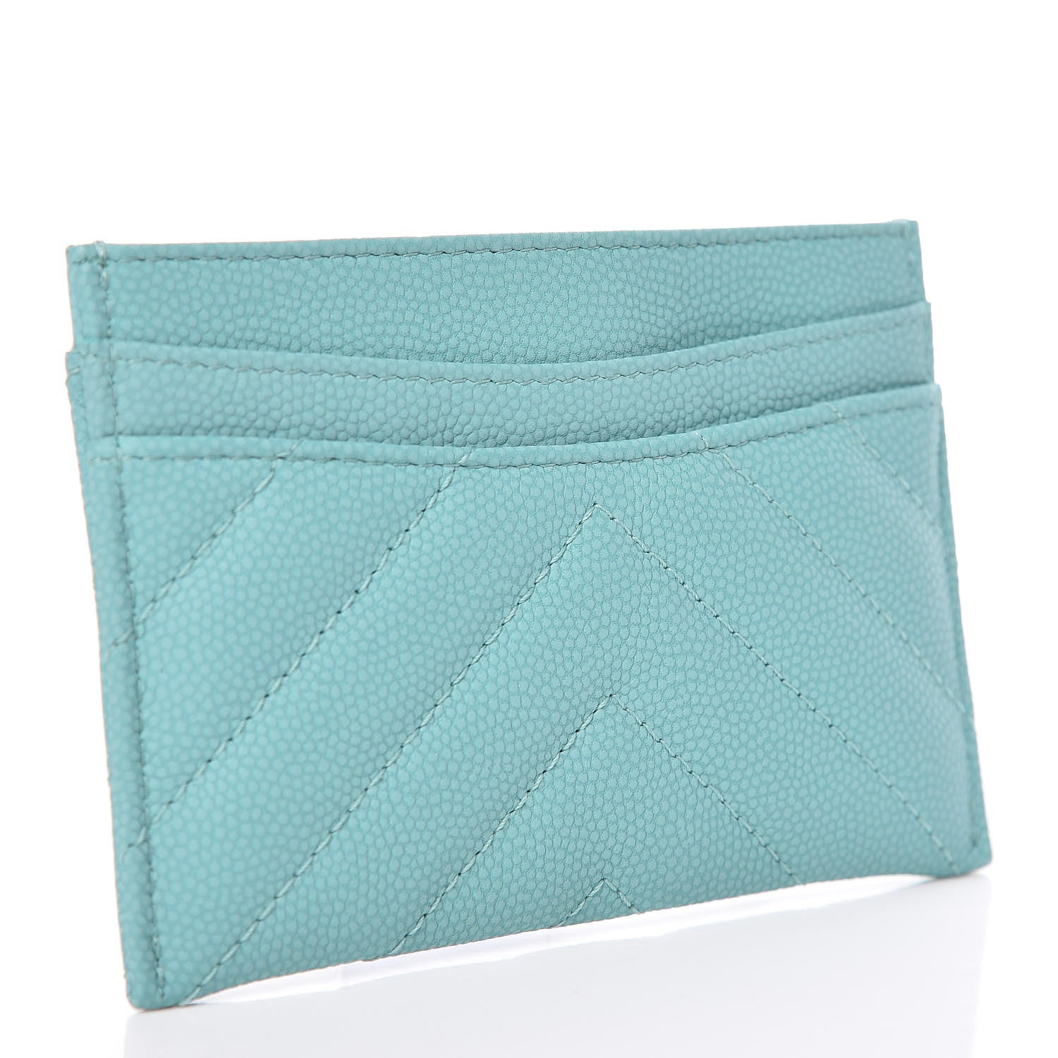 Chanel Iridescent Caviar Chevron Quilted Card Holder Turquoise 3 of 9