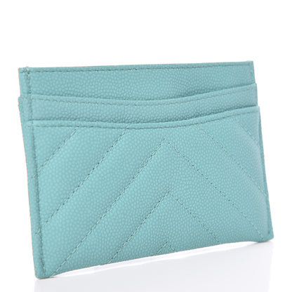 Chanel Iridescent Caviar Chevron Quilted Card Holder Turquoise 3 of 9