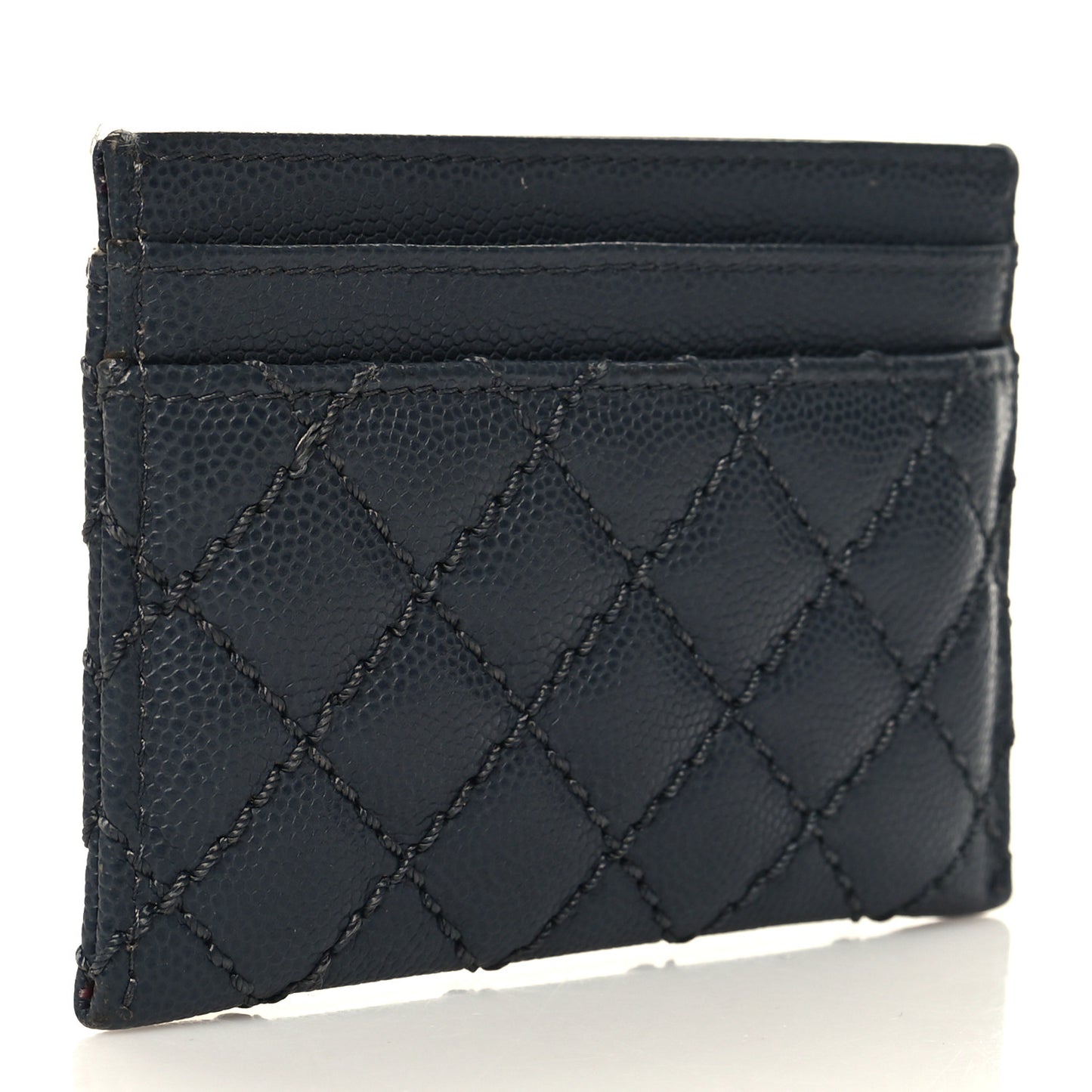 Caviar Quilted Stitched Card Holder Charcoal