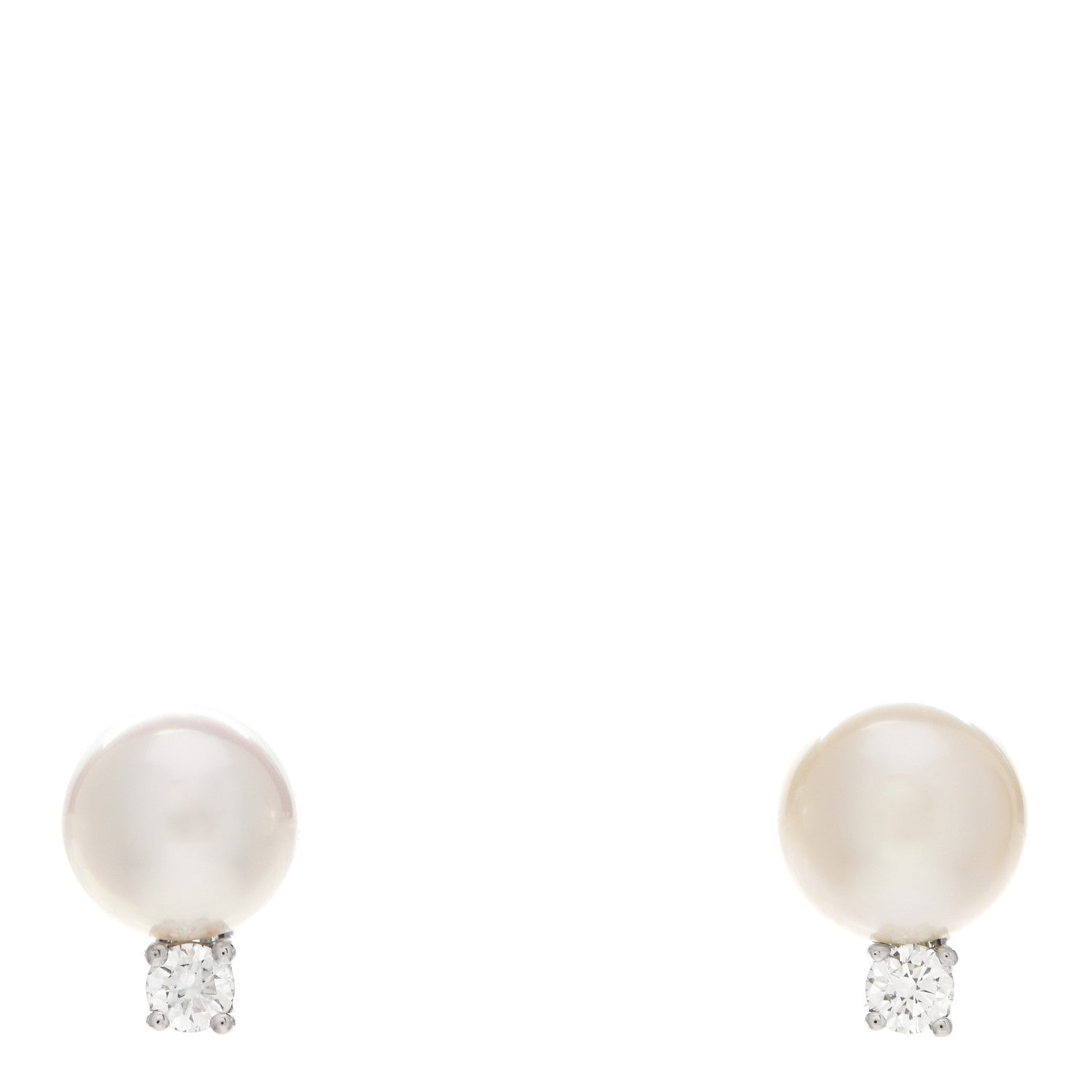 Tiffany 18K White Gold Diamond Akoya Pearl 7-7.5mm Signature Earrings 1 of 5