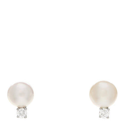 Tiffany 18K White Gold Diamond Akoya Pearl 7-7.5mm Signature Earrings 1 of 5