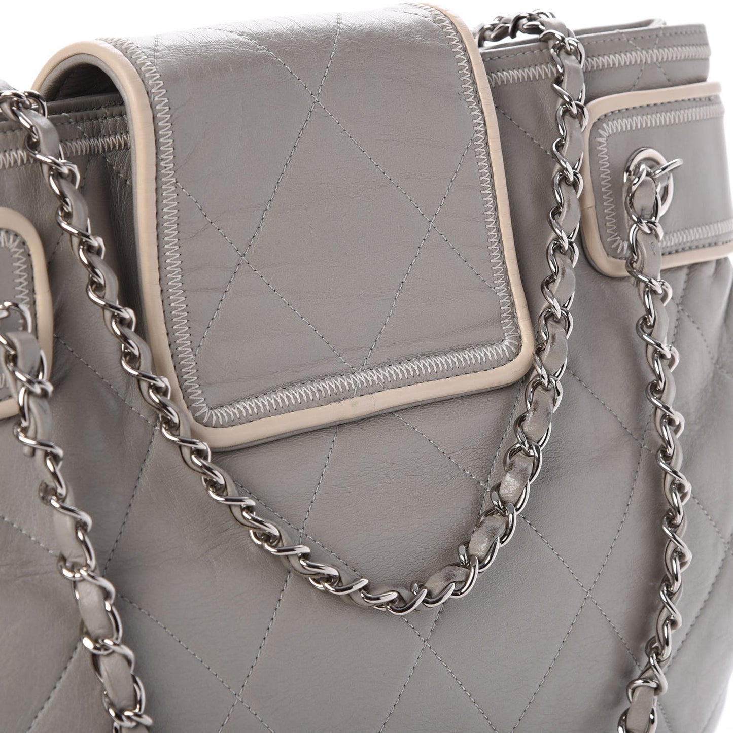 Lambskin Quilted Mademoiselle Accordion Tote Grey