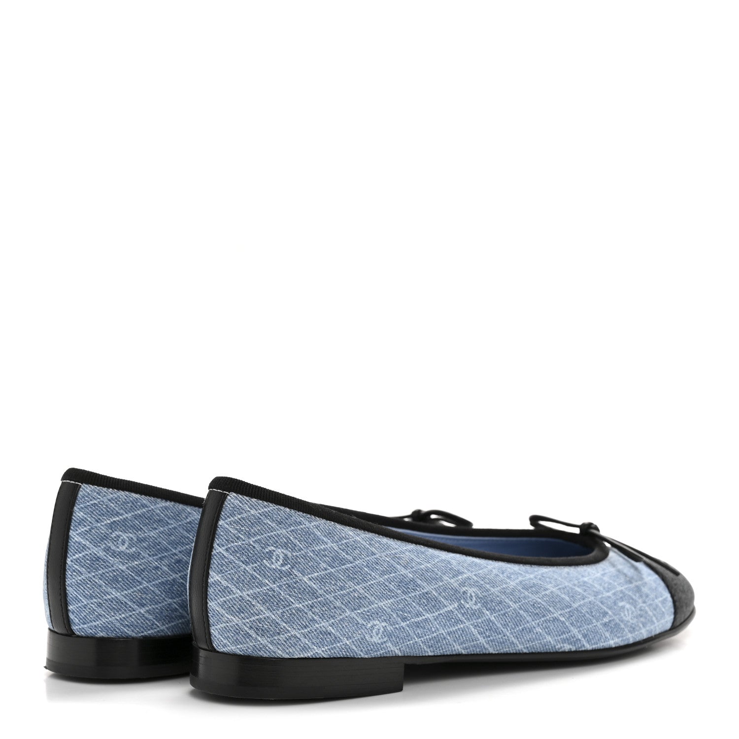 Chanel Denim Printed Quilt CC Cap Toe Ballerina Flats 38 Light Blue Dark Grey 5 of 9