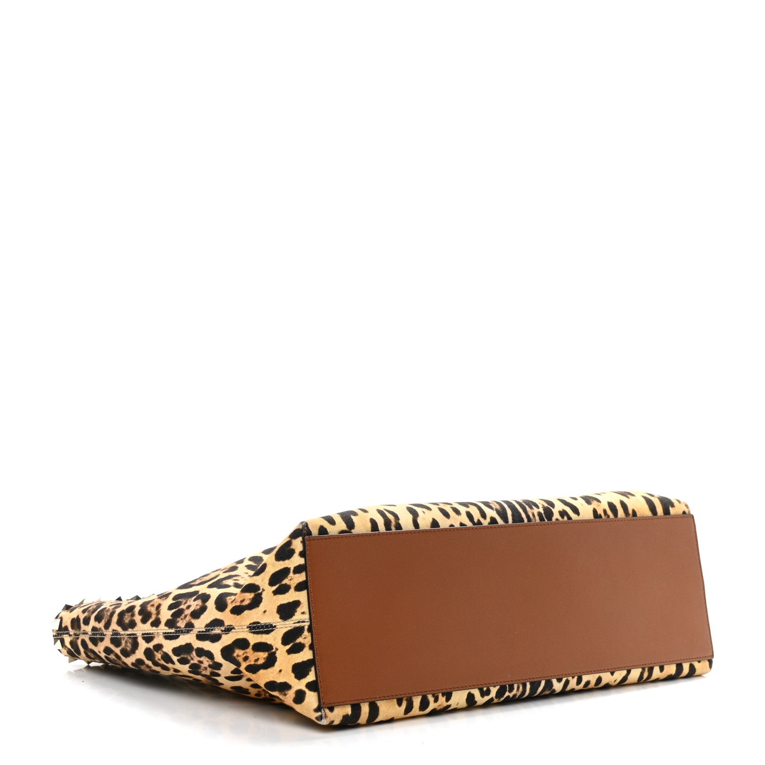 Valentino Garavani Canvas Nappa Leopard Print Rockstud Tote Brown 4 of 9