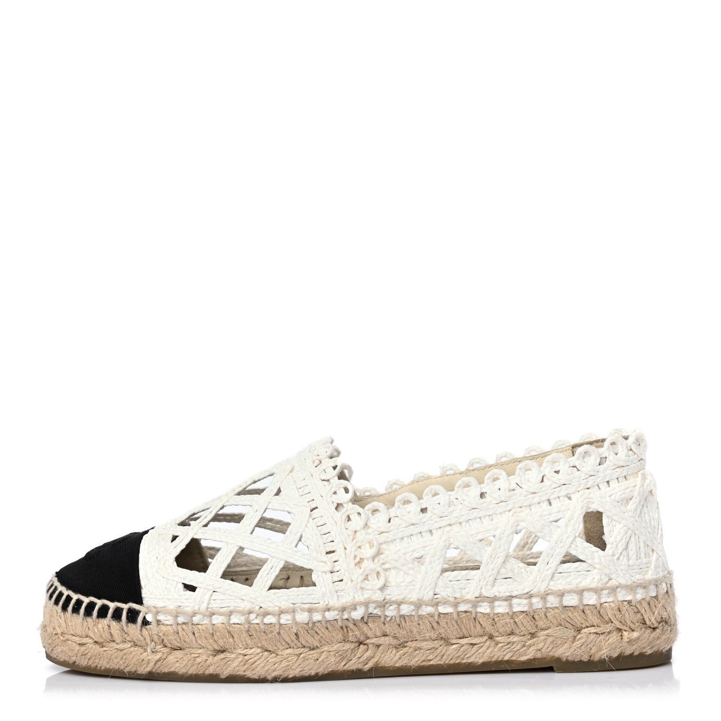Woven Fabric Grosgrain CC Espadrilles 35 White Black