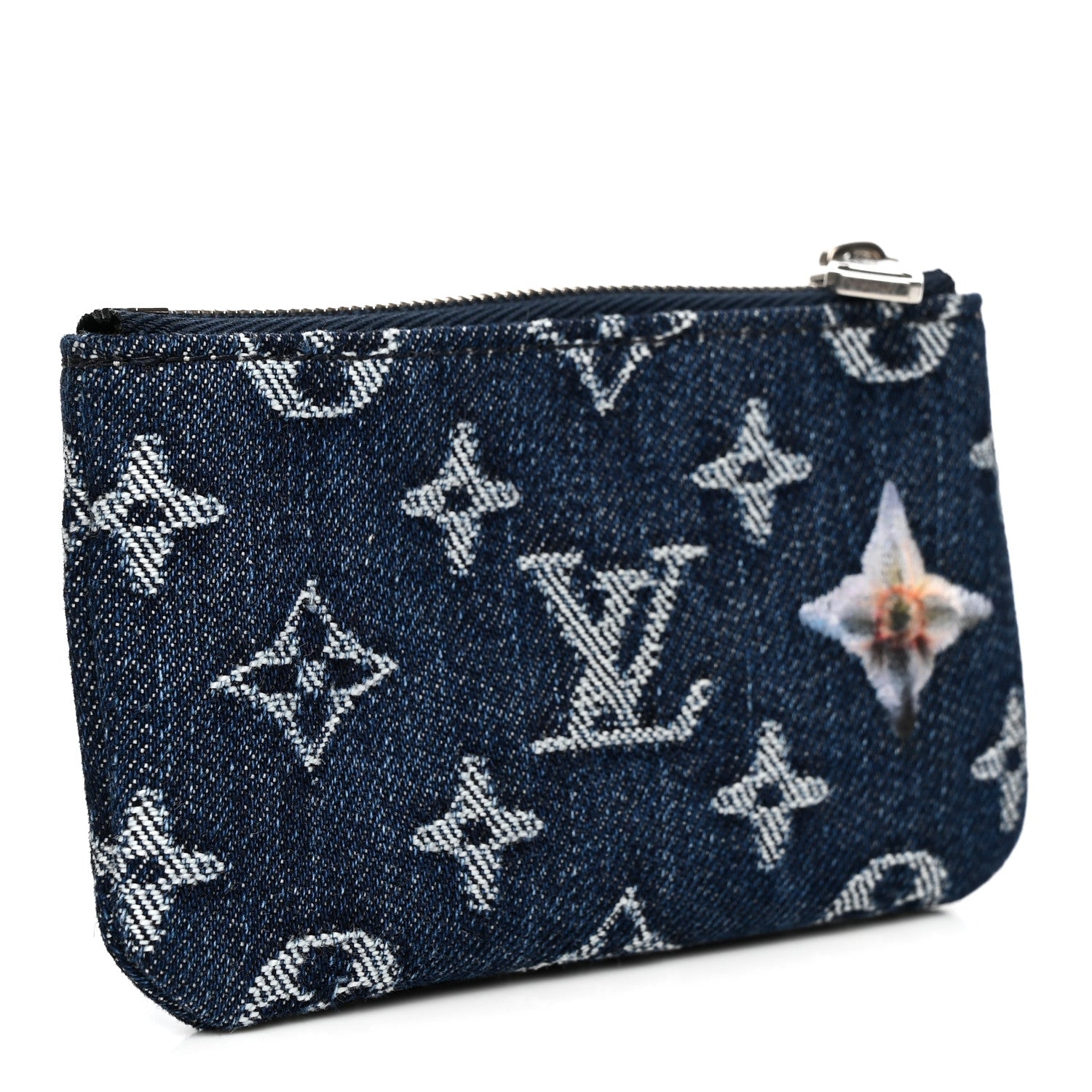 Louis Vuitton Monogram Denim Flowers Key Pouch Blue 3 of 7