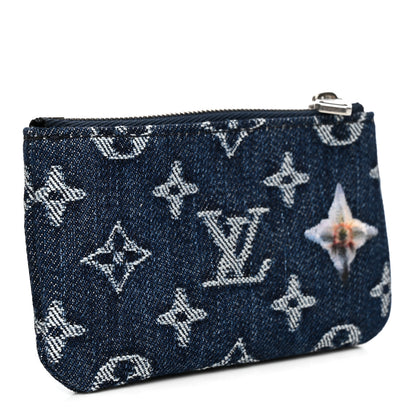 Louis Vuitton Monogram Denim Flowers Key Pouch Blue 3 of 7