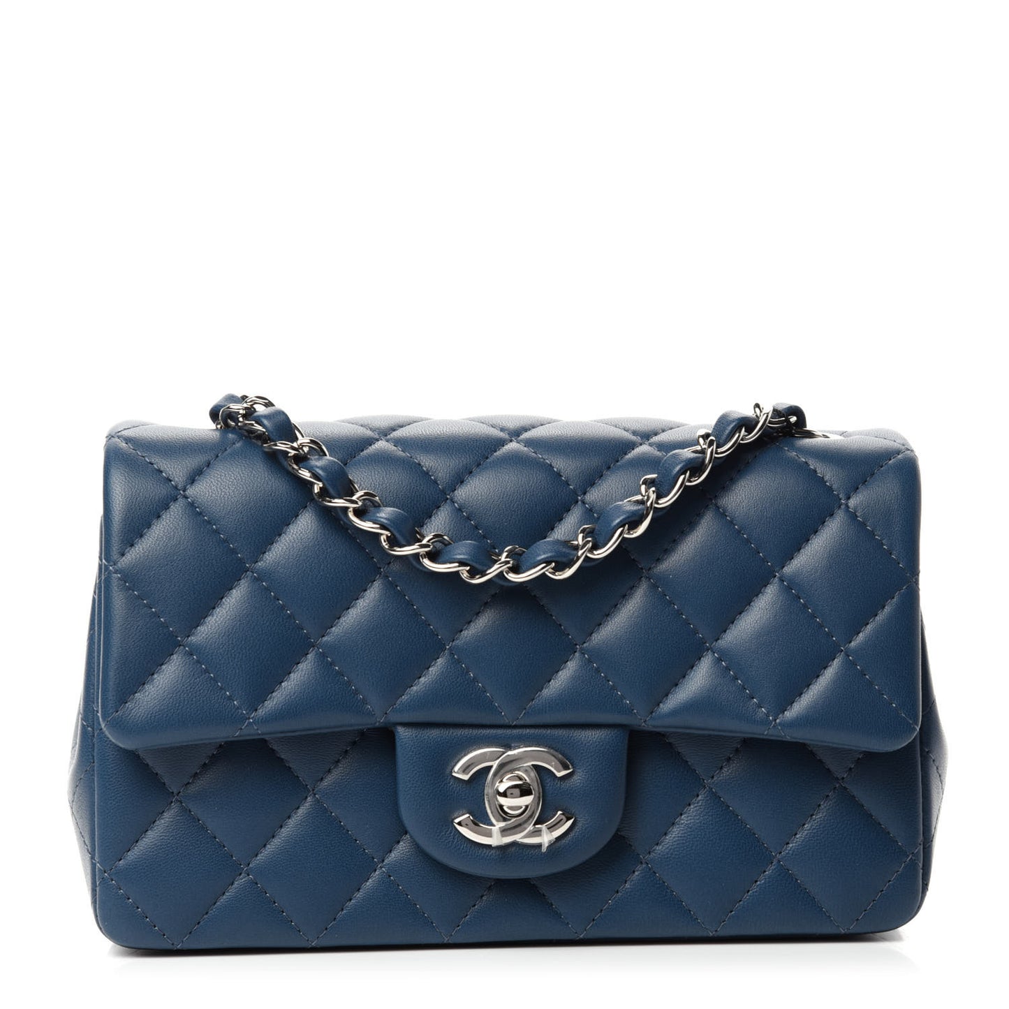 Lambskin Quilted Mini Rectangular Flap Dark Blue