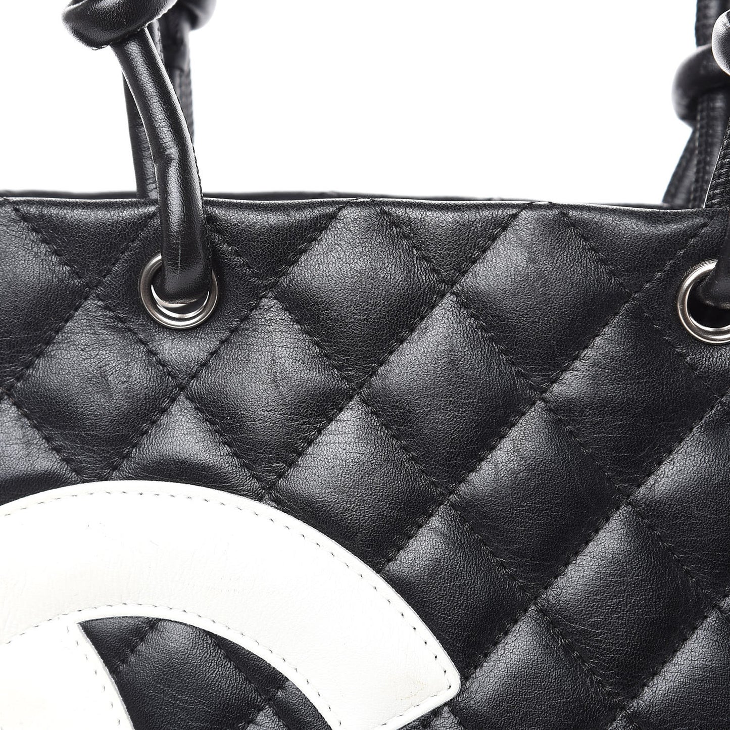 Calfskin Quilted Medium Cambon Tote Black White