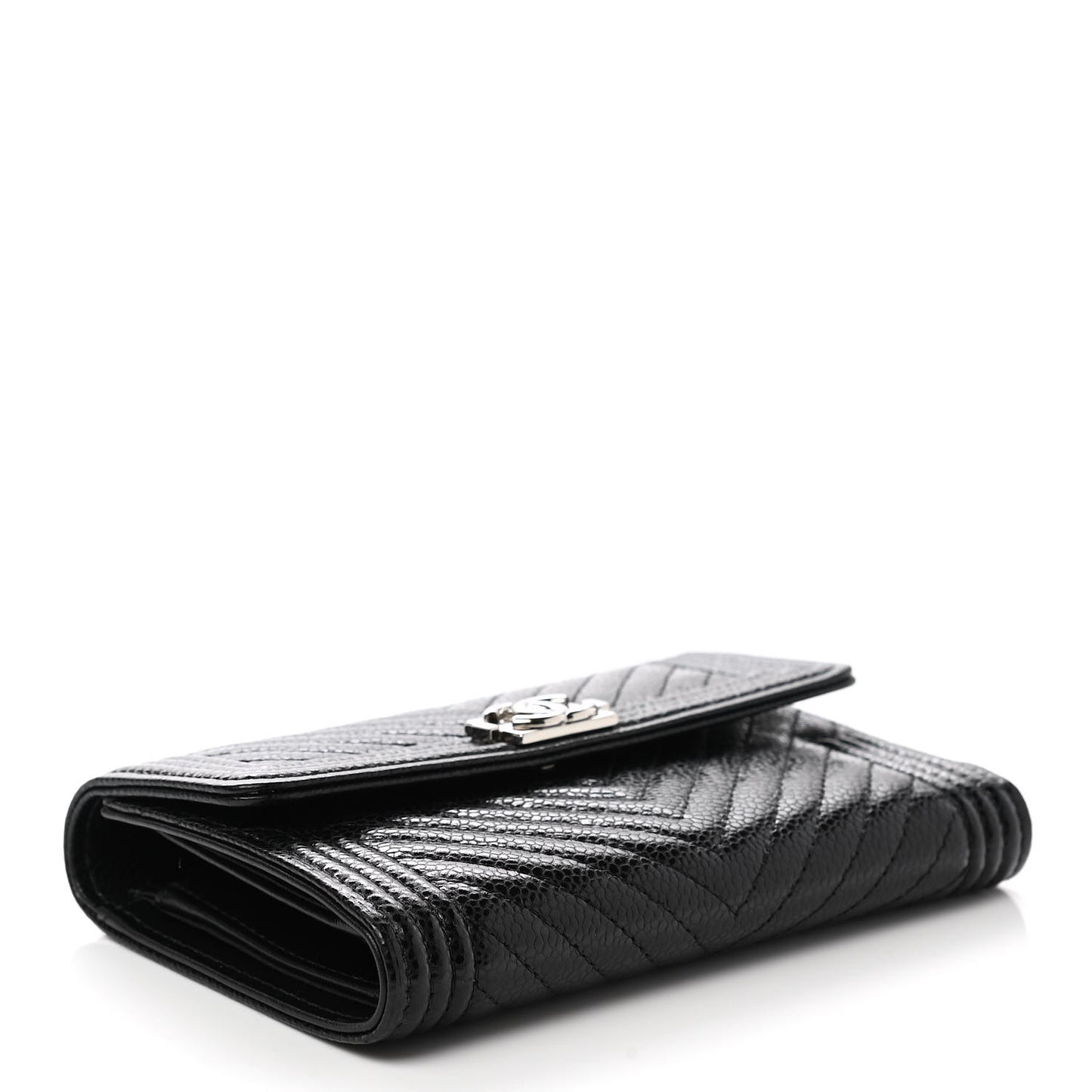 Caviar Chevron Quilted Medium Boy Flap Wallet Black