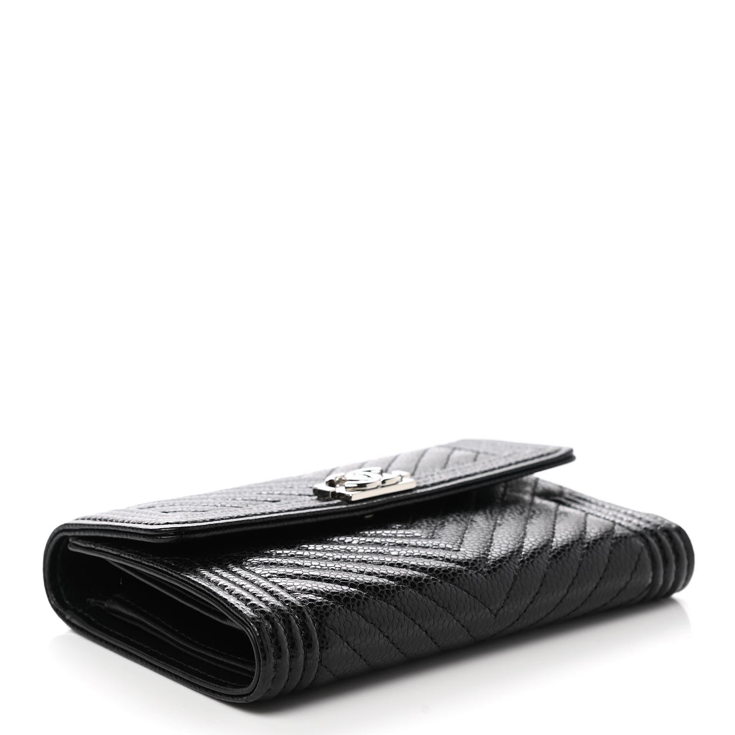 Chanel Caviar Chevron Quilted Medium Boy Flap Wallet Black 4 of 7