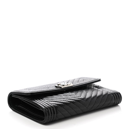 Chanel Caviar Chevron Quilted Medium Boy Flap Wallet Black 4 of 7
