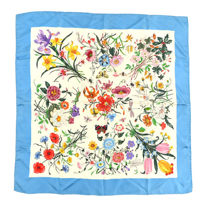 Gucci Silk Twill Flora Fluo Square Scarf Ivory Blue 1 of 4