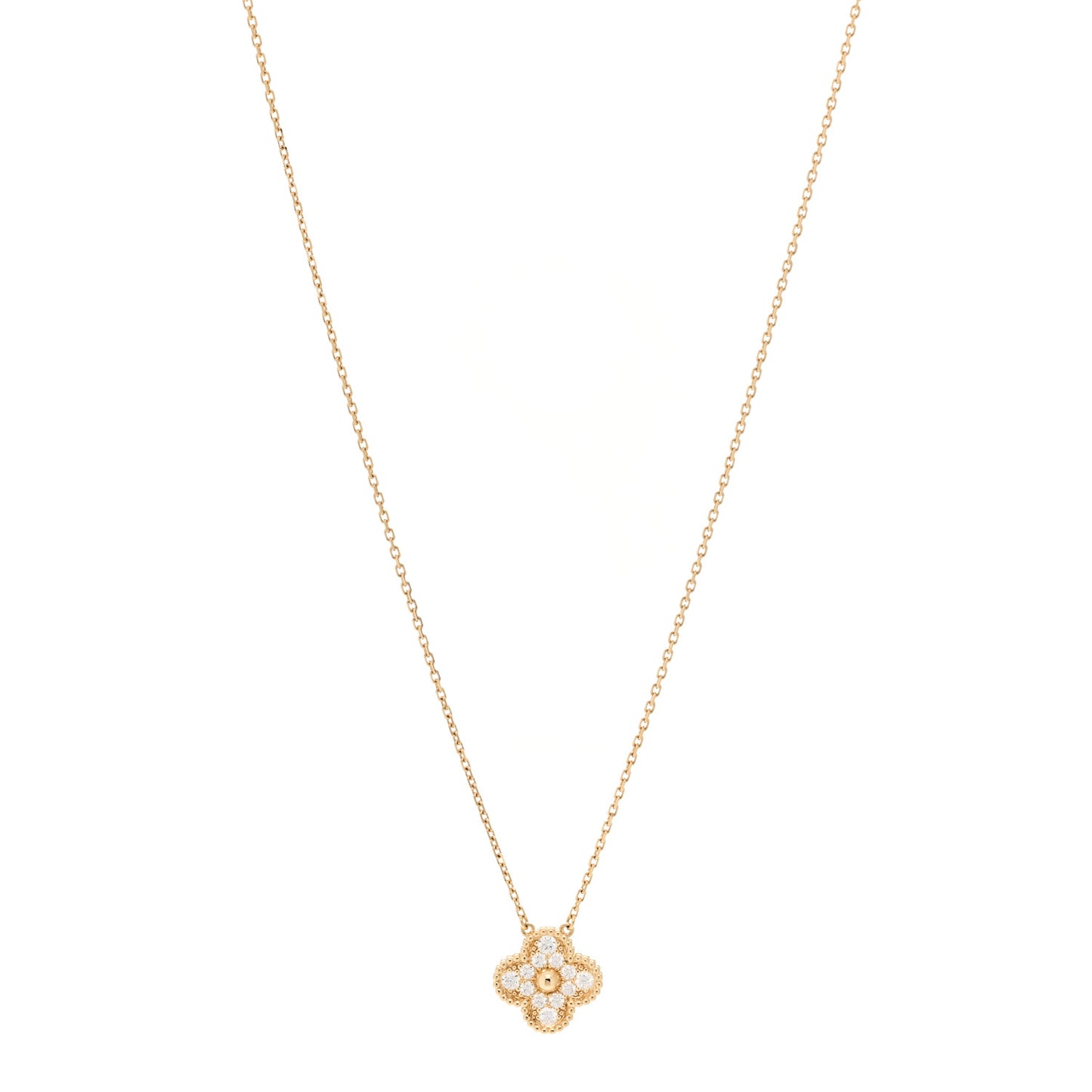 18K Yellow Gold Diamond Vintage Alhambra Pendant Necklace