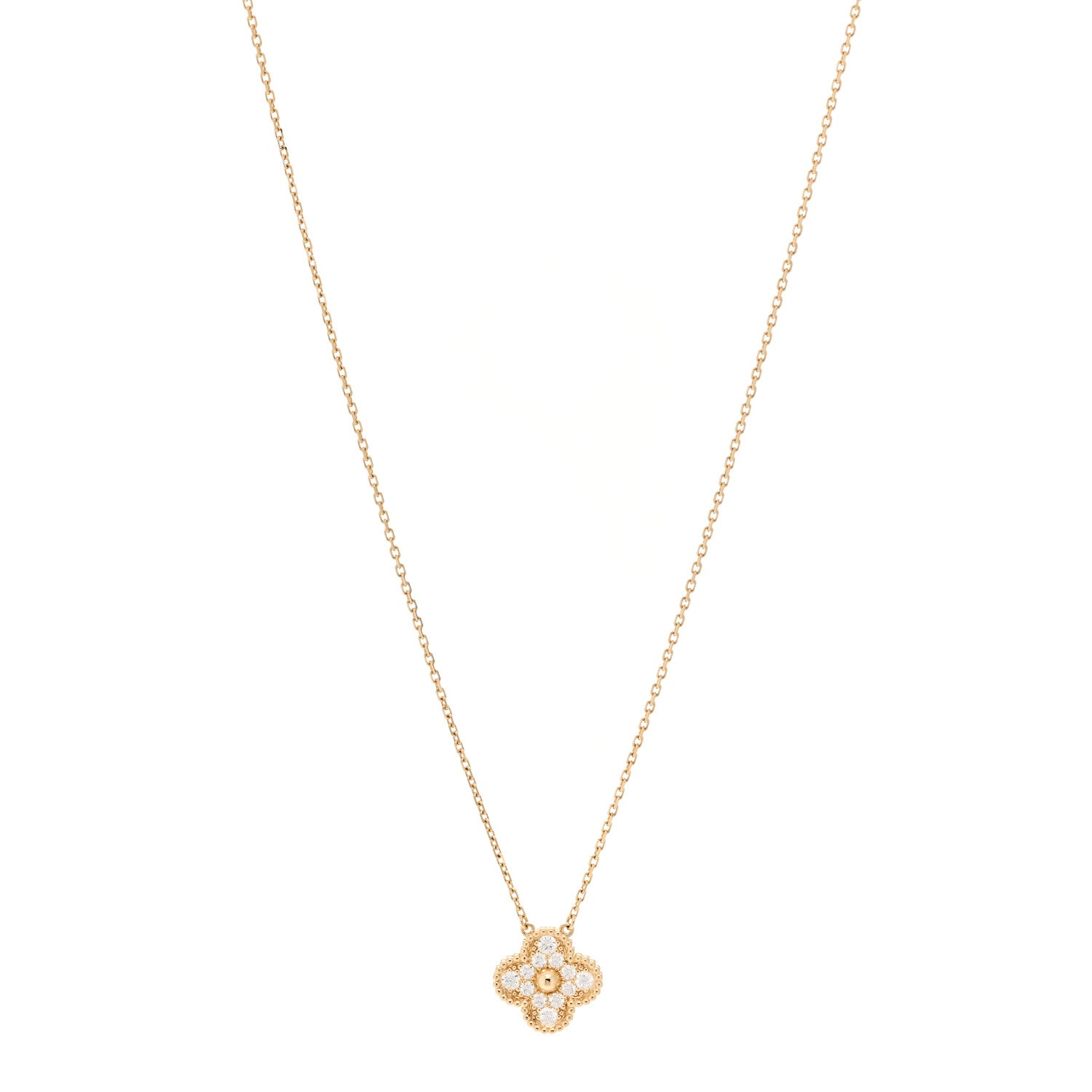 Van Cleef & Arpels 18K Yellow Gold Diamond Vintage Alhambra Pendant Necklace 1 of 6