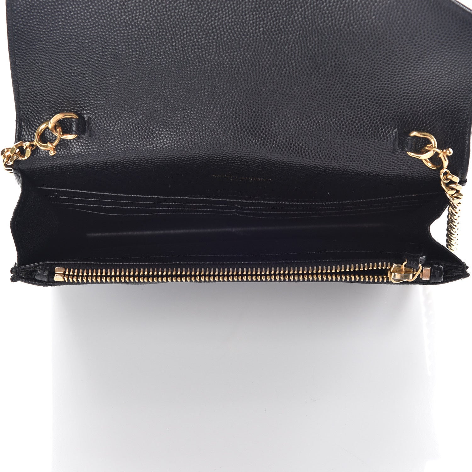 Saint Laurent Grain De Poudre Matelasse Chevron Monogram Envelope Chain Wallet Black 5 of 8