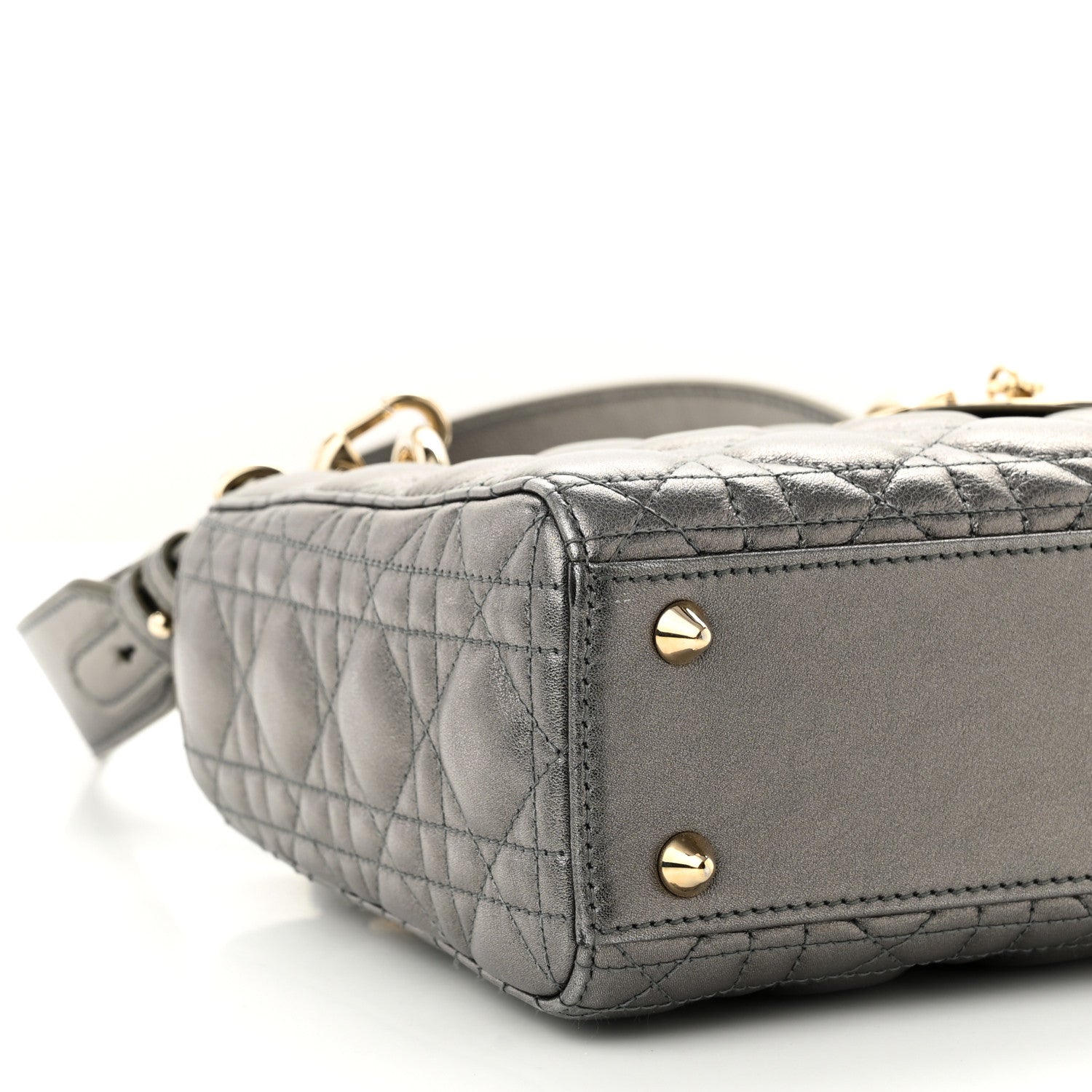 Christian Dior Metallic Grained Calfskin Cannage Small Lady Dior Gunmetal 9 of 11