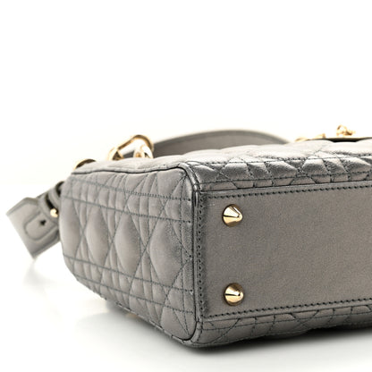 Christian Dior Metallic Grained Calfskin Cannage Small Lady Dior Gunmetal 9 of 11