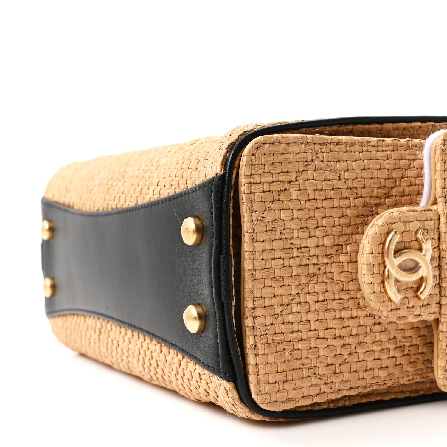 Chanel Braided Raffia Calfskin Quilted Mini Chanel 25 Handbag Beige Black 10 of 11