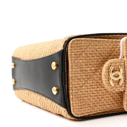 Chanel Braided Raffia Calfskin Quilted Mini Chanel 25 Handbag Beige Black 10 of 11