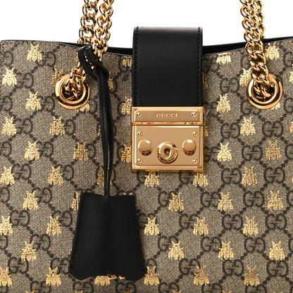 Gucci GG Supreme Monogram Bees Small Padlock Tote Beige Oro Black 8 of 10