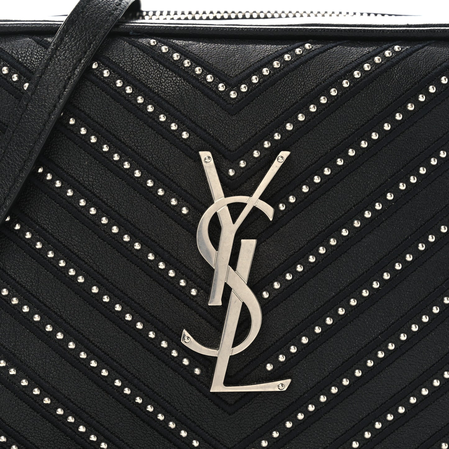 Calfskin Studded Matelasse Monogram Lou Camera Bag Black