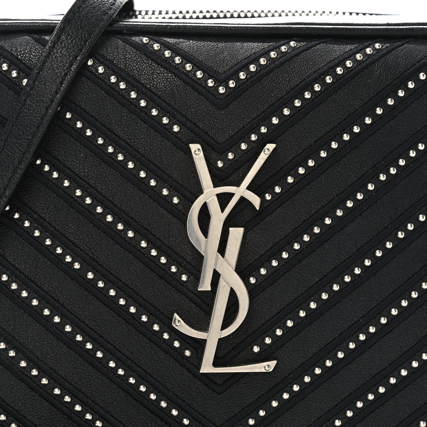 Saint Laurent Calfskin Studded Matelasse Monogram Lou Camera Bag Black 8 of 10