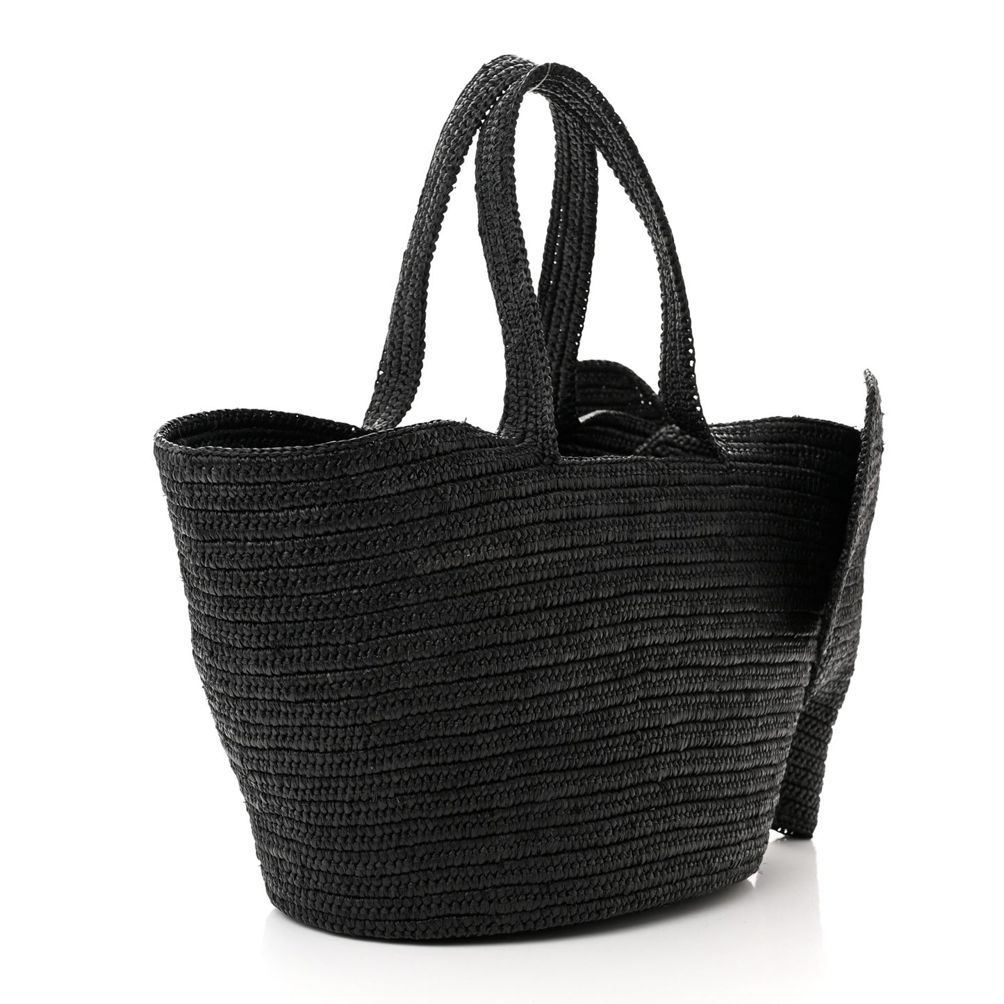 Raffia Medium Elephant Basket Tote Bag Black