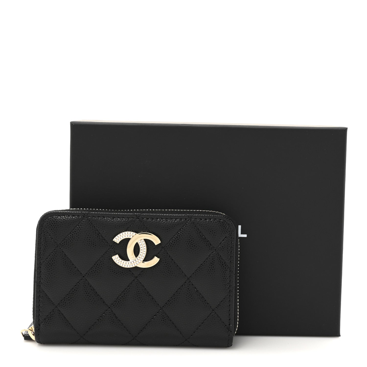 Chanel Caviar Quilted Crystal Zip Around Coin Purse Wallet Black 9 of 9
